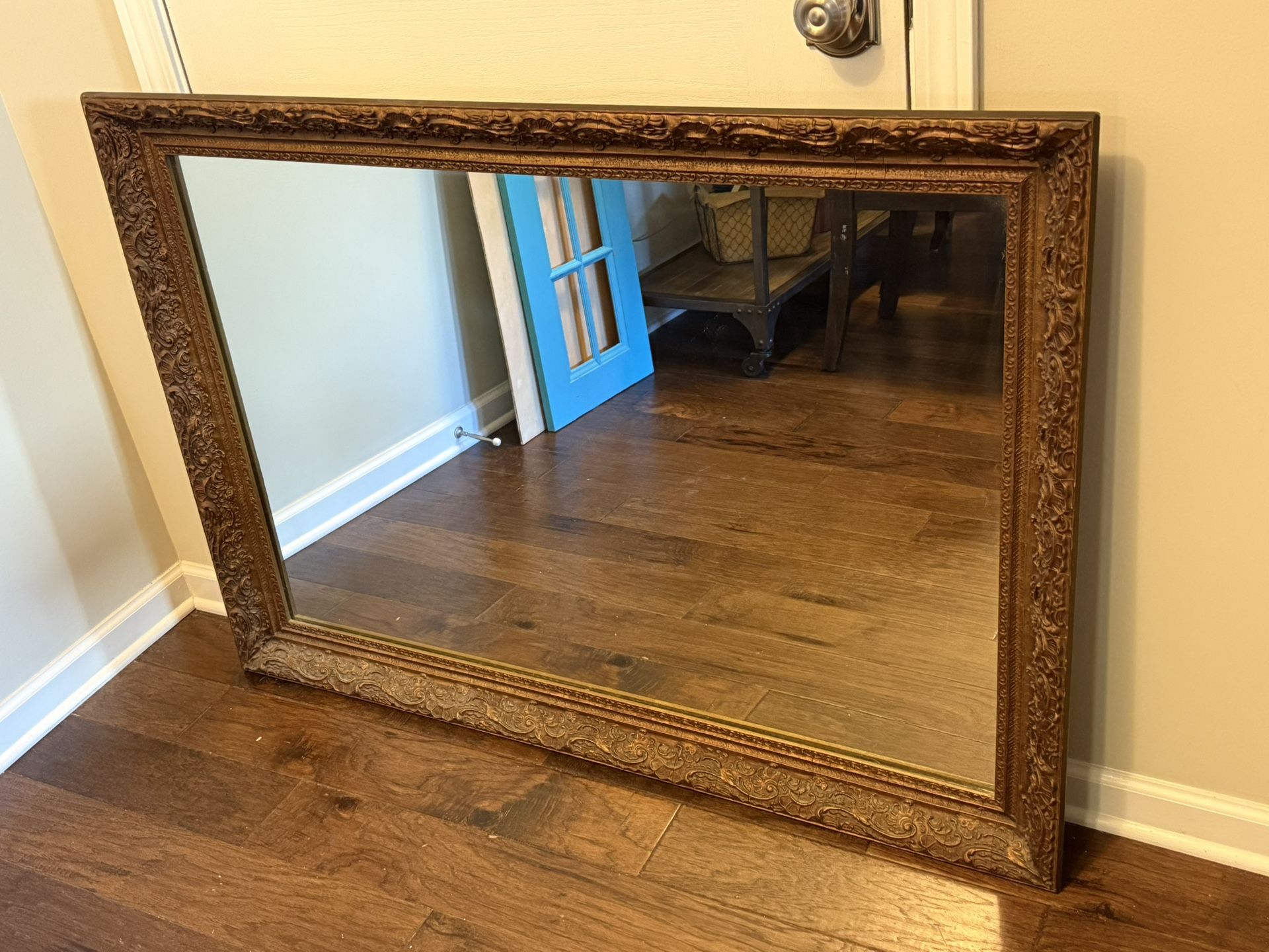 Vintage Antique Dark Large Ornate Wooden Mirror