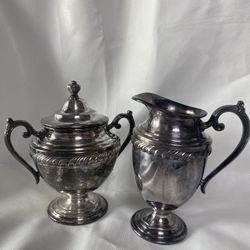Wm. Rogers Silver Plated Sugar Bowl and Creamer Pitcher 1930’s 