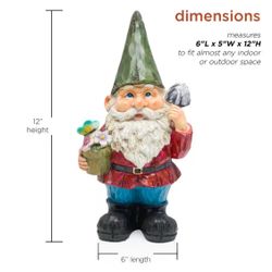 12 in. Tall Outdoor Garden Gnome with Flower Pot Yard Statue Decoration