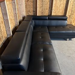 Black Vegan Leather 2pc 105” by 82” Modern Sectional Sofa with RAF Chaise by Latitude Run