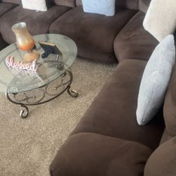 Couch Including Glass Coffee Table With Side Table And Lamp