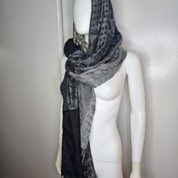 100% PASHMINA Elegant Gray and Black Women's Scarf