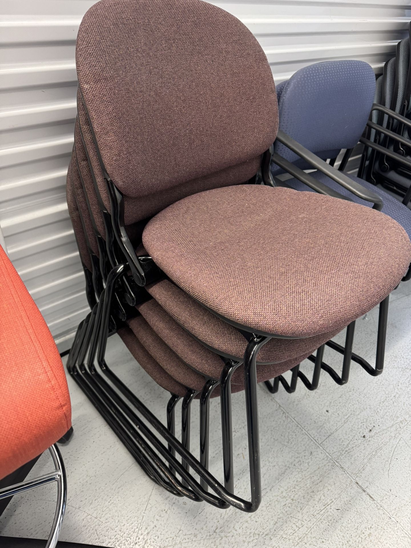 13 Stacking Chairs Made Of Purple Fabrics And Metal Frame Each For