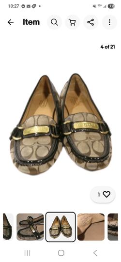 Coach Women Shoes 6.5 Felisha Signature Brown Canvas Loafers Logo Flats Shoes Size 6.5  B