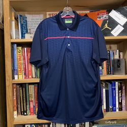 PGA TOUR-blue w/pink stripe short sleeve PRO SERIES ‘ATHLETIC FIT’ polo shirt