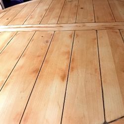 Rustic Farmhouse Round Table + 4 Chairs | New Upholstery | 48”  Diameter 