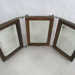 Antique Victorian Tri Fold Dresser Wall Hanging Vanity Beveled Mirror


