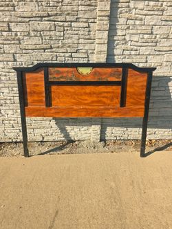 Vintage Chinoiserie Queen Headboard - Asian Hand-Painted & Burl Wood Finish