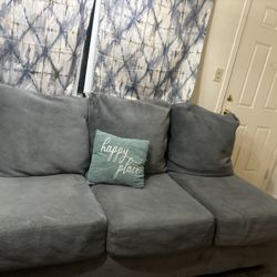 2 Large Grey : Light Blue Couches 