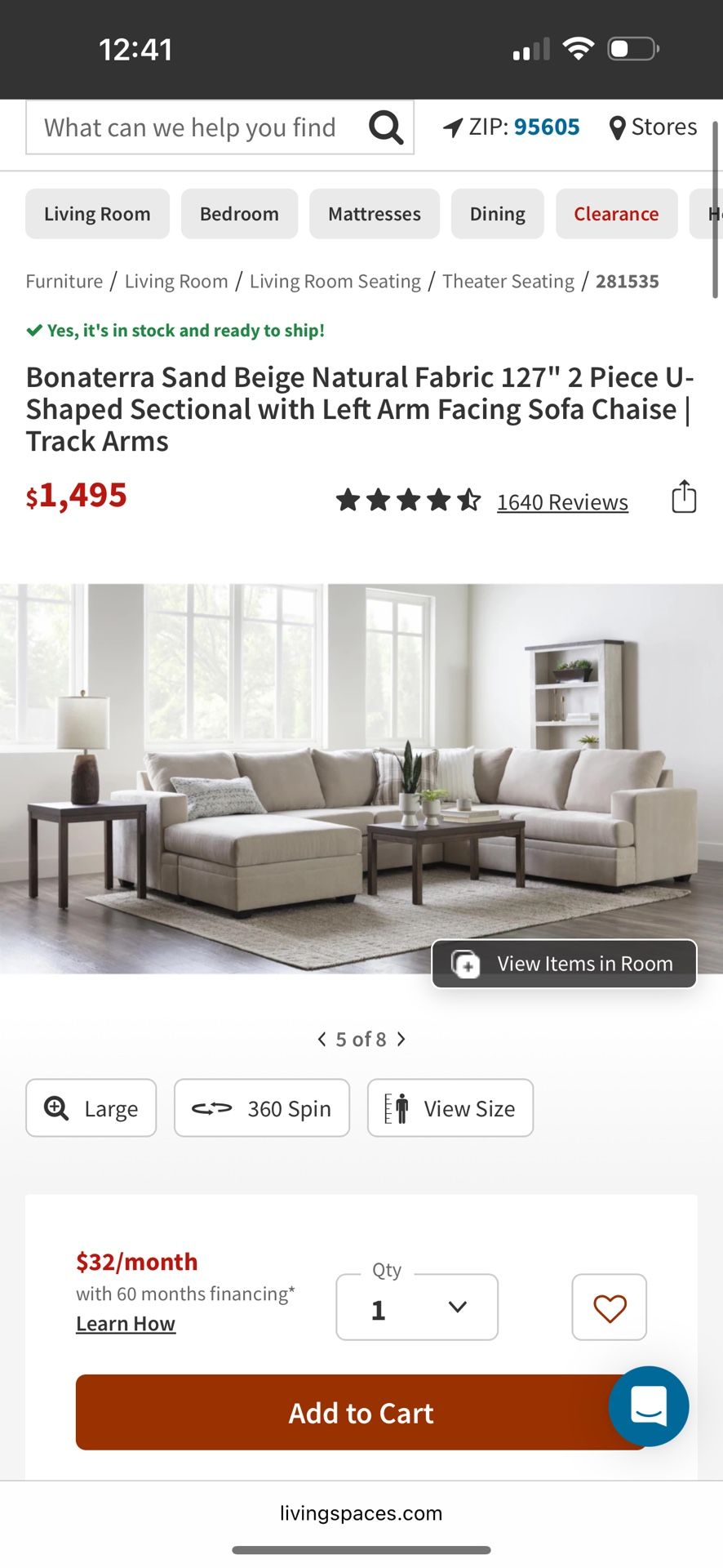 Bonaterra Sand Beige Natural Fabric 127" 2 Piece U-Shaped Sectional with Left Arm Facing Sofa Chaise | Track Arms