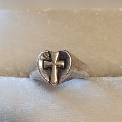 James Avery Sterling Silver 14kt Gold Cross Heart Ring Retired Vintage Women's Size 7