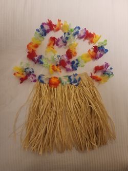 Hula Grass Skirt Child's Costume. Size M Flower Leis Included. 