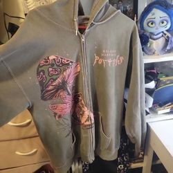Portals Green And Pink Zip Up Hoodie