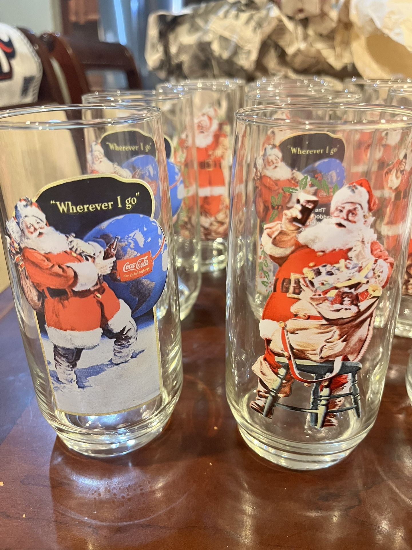 Vintage Christmas Santa Coca Cola Glasses Norman Rockwell 