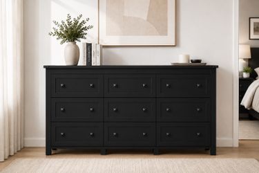 New Premium Dresser for Bedroom with 9 Drawers, Farmhouse Wood Chest of Drawers, Wide TV Stand Closet Storage Furniture with Metal Handle, Modern Clot