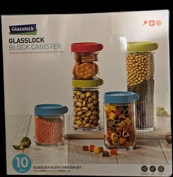 Glasslock block canisters sets, 10 piece (3 × 400mL) (2 × 600mL) & 6 piece (3 × 1300mL), OBO