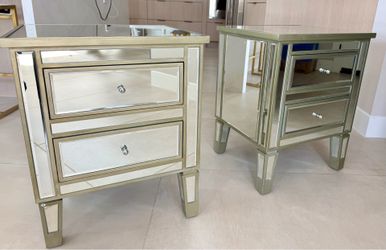 Mirrored Glam Nightstands or Side Tables — Set of 2