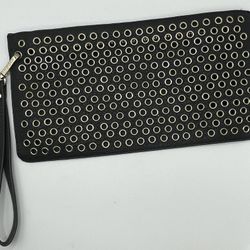 Black Faux Leather Eyelet Clutch Wristlet - 11.5x6