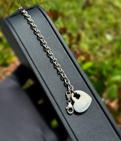 Jewelry TOUS Italian sterling silver 925 bold rolo chain bracelet with heart charm 5.75mm 6.5”