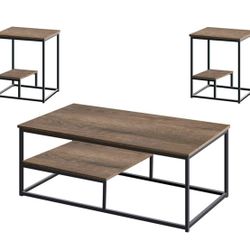 NEW in Box Set 3- Piece Coffee Table & End Table Set - Dark Oak