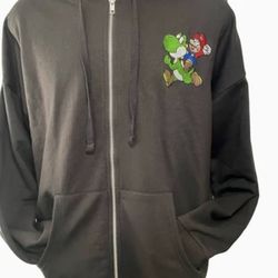 Mario&Dino embroidered zip up hoodie