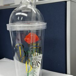 Disney Parks Beauty & The Beast Enchanted Rose Light Up Tumbler with Straw - NEW