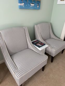 Coastal blue and white striped chairs