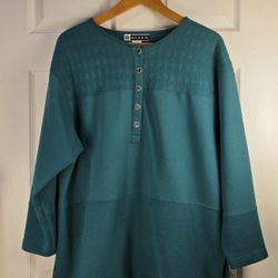 Vtg Blast Green Women Pullover LongSleeve ButtonTop  XL Activewear Top Blouse 