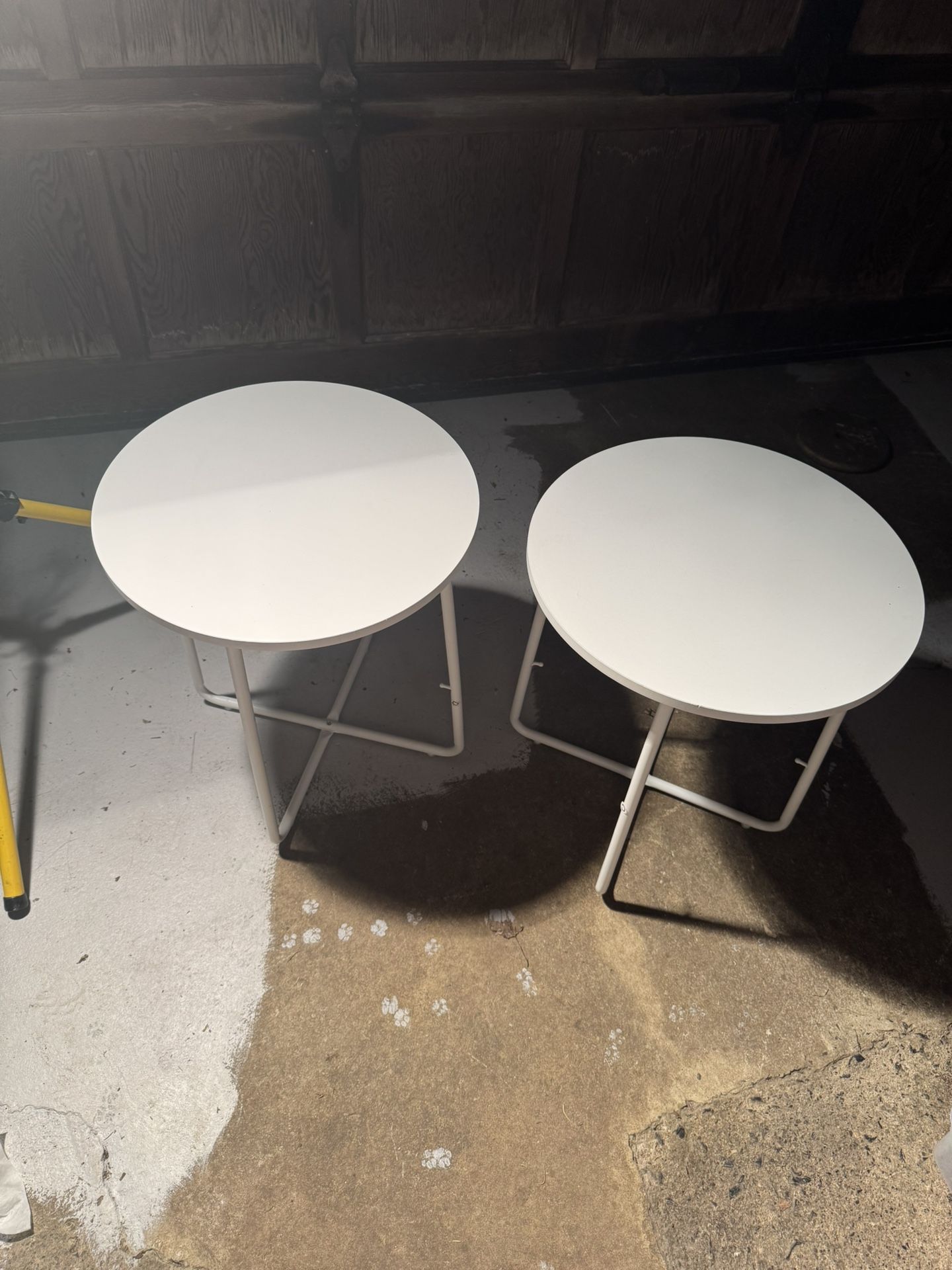 2 White Round Side Tables