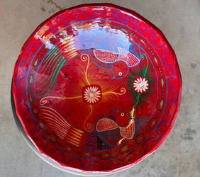Vibrant Vintage Mexican Folk Art 3-Footed Ceramic Bird Bowl - 9" (Never Used!)