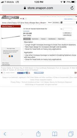 Snap on breaker bar 37 inches/ SNAP ON MANERAL 37 “