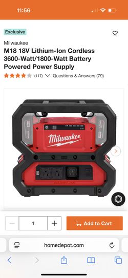 Milwaukee M18 18V Lithium-Ion Cordless 3600-Watt/1800-Watt Battery Powered Power Supply