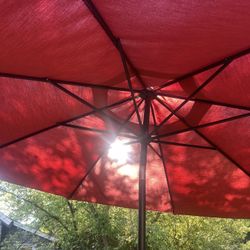 Umbrella and table in good condition—not new, but good. Okay.