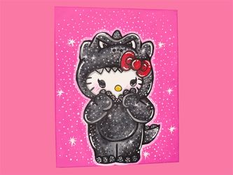 Hello kitty X Godzilla canvas made by me 🌸💕