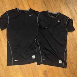 2 Nike Pro Compression Black Short Sleeve Shirts