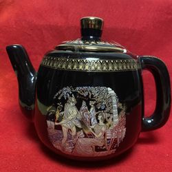 7 Inch 24k Black & Gold Handmade In Greece Imported From Greece Greek Ceramic Tea Kettle