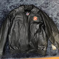 WJM Leather Black Marine Jacket, Size XL