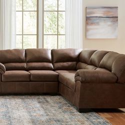 Brown Leather L Shape 6 Person Couch 