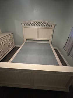 Queen bedframe with box spring and Dresser with Vanity Mirror