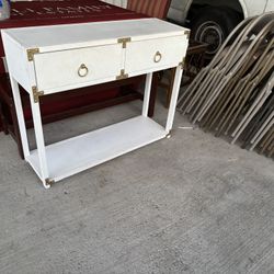 White Wood Console Table Gold Accents