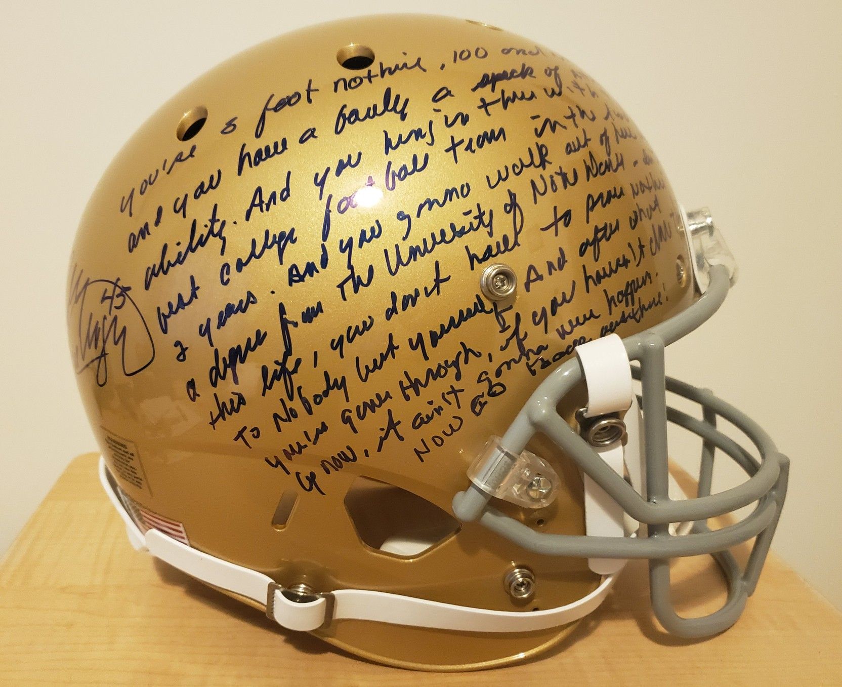 Rudy Ruettiger Autographed Full Size Replica Notre Dame Helmet w/RARE Speech