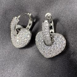 Silver Heart-Drop Earrings