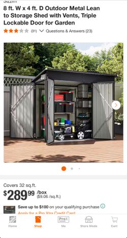 8 ft. W x 4 ft. D Outdoor Metal Lean to Storage Shed with Vents, Triple Lockable Door for Garden