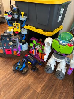 Imaginext DC & Disney Toy Lot Batcave Joker Lair, Bat Vehicles & Buzz Lightyear Mech Bundle