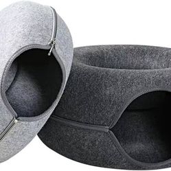 Cat Felt Tunnel Toy, Cat Donut Tunnel. Interactive Play Toys for Cats. Cat Tunnels for Indoor Cats, Great Toy for Cats Small Animals Grey,Dark Grey,La