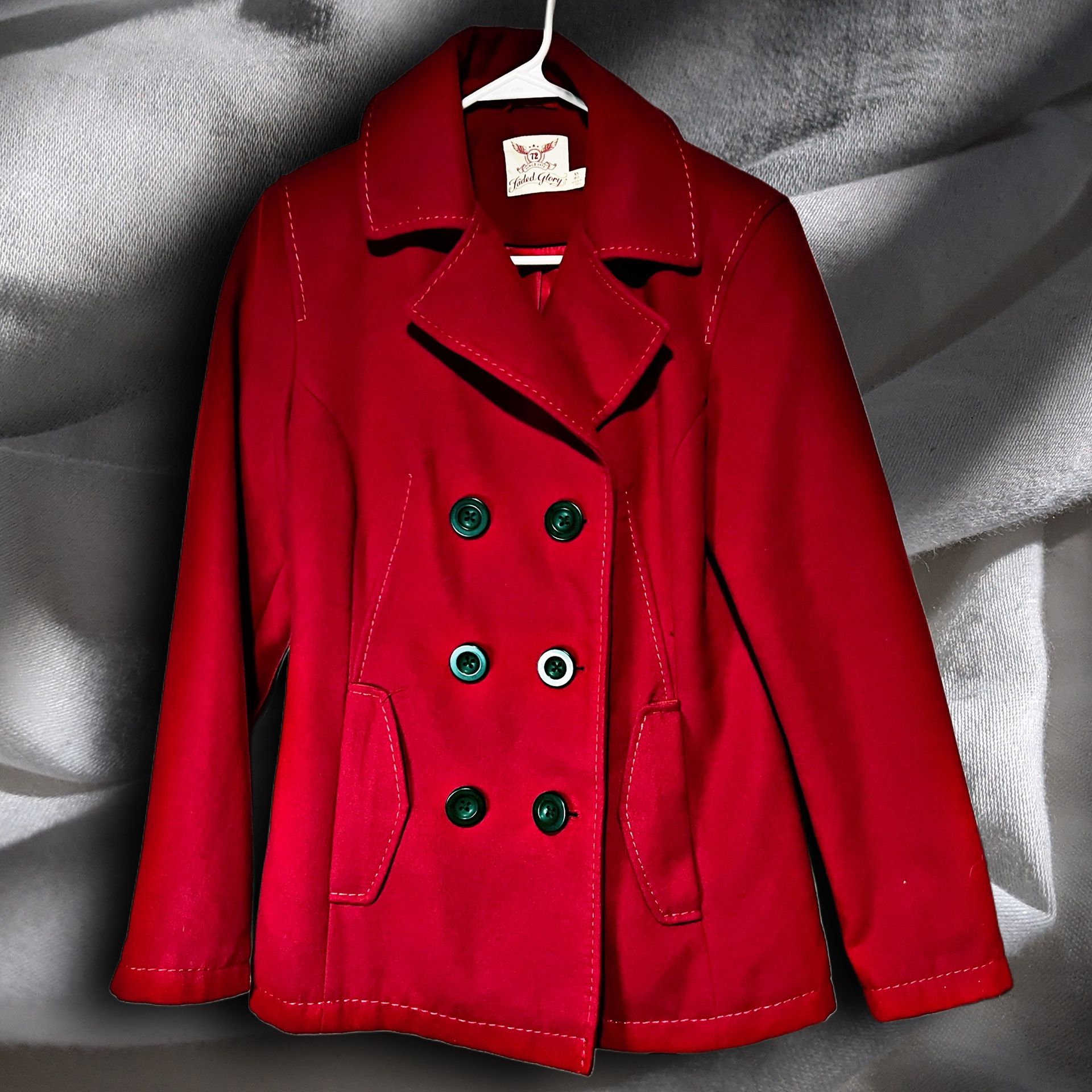 Faded Glory Red Peacoat XS – Double Breasted Classic Jacket