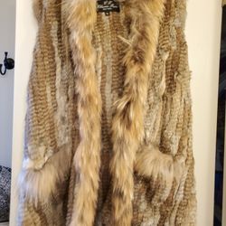 Real Fur Vest. Red Fox Trim On The Pocket And Hood. Vest is Reversible 
