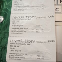 3 Doses Of Revolution Topical 20-40 Lbs. Exp 05/2026-Flea, Heartworm, Parasites