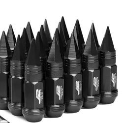 Auto Dynasty J2 Engineering 7075-T6 Compatible withged Aluminum M12X1.5 20Pcs 80mm Tall Spiky Cap Lug Nut Set  (Black)