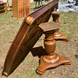 Large Wooden Table With Mother Of Pearl Inlay On Pedestals  